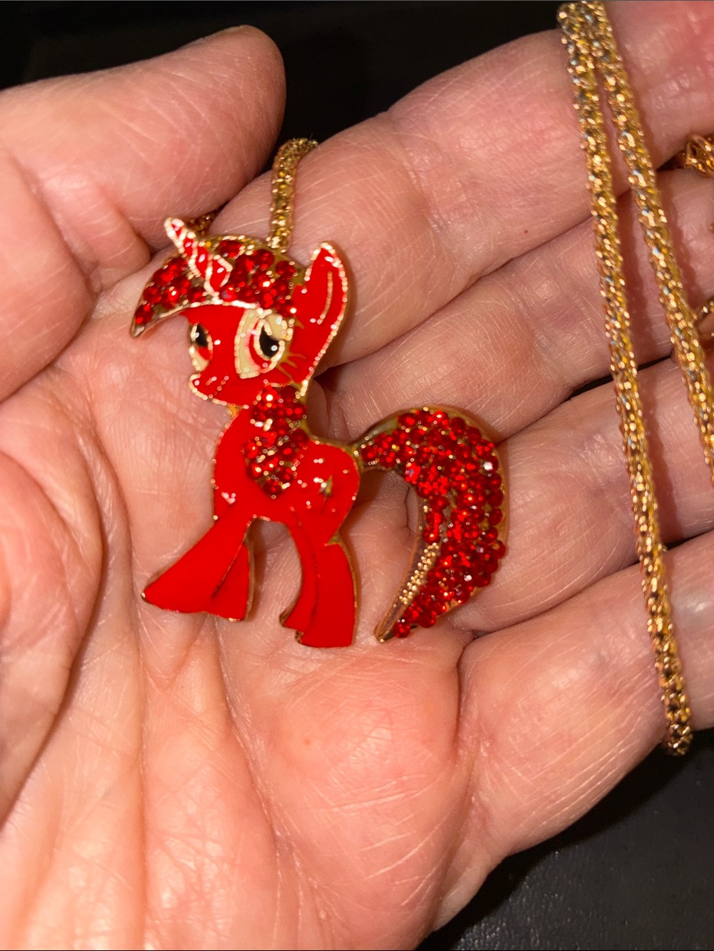 Red Glitter Little Pony Pendant Necklace